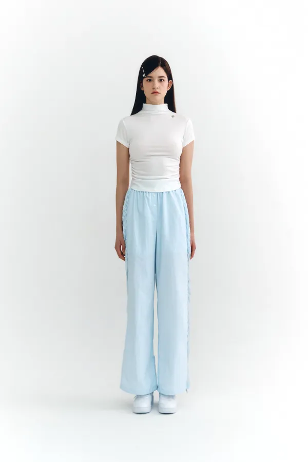 Half Neck Logo Shirring Top White