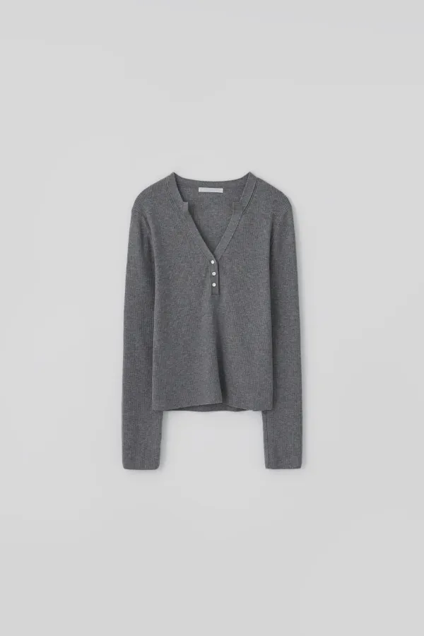 T/T Notch button knit top (gray)