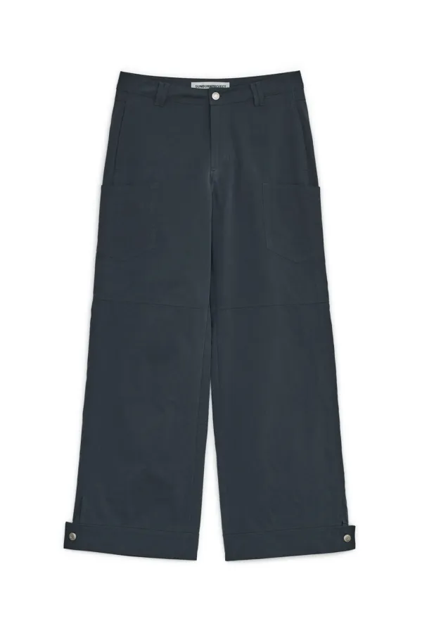 BUTTON TAB COTTON PANTS, NAVY