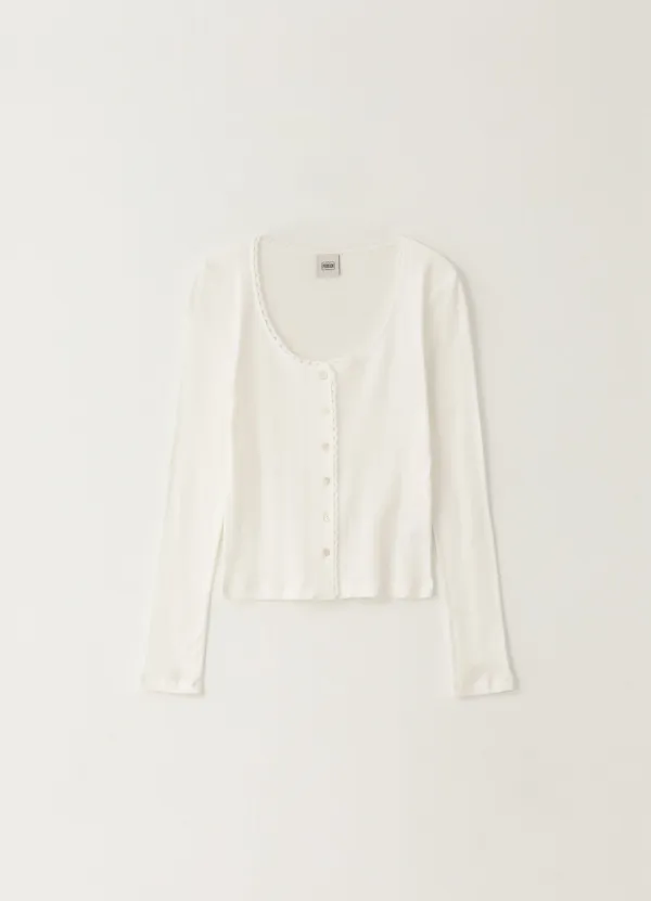 4TH / Eyelet Button Cardigan - White