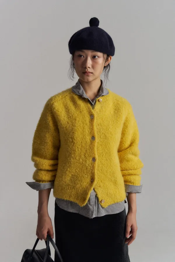 Bouclé Wool Knit Cardigan (Yellow)
