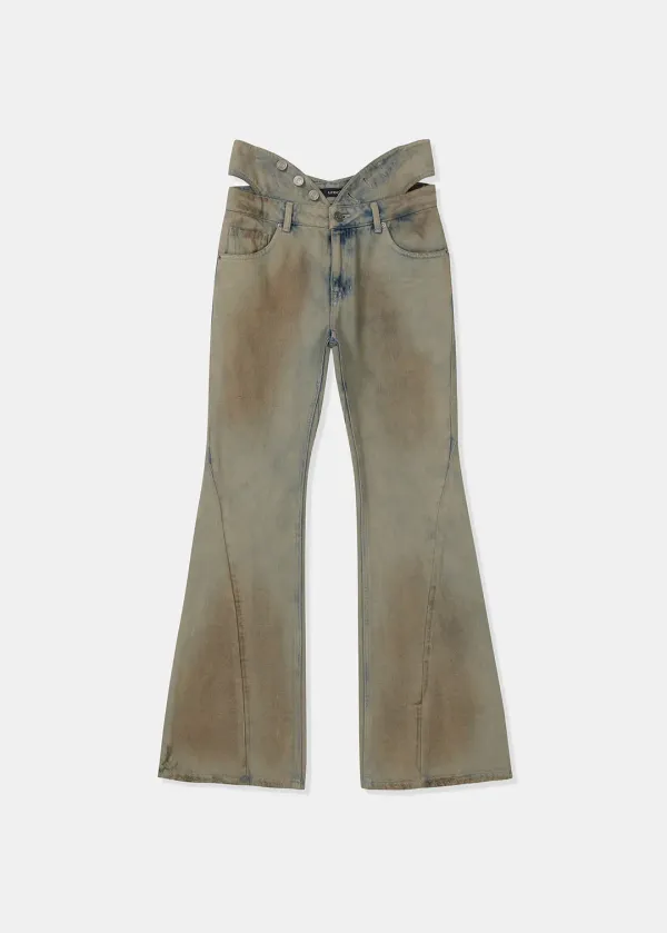 CUT-OUT WAIST WASHED DENIM (SAND GREY)
