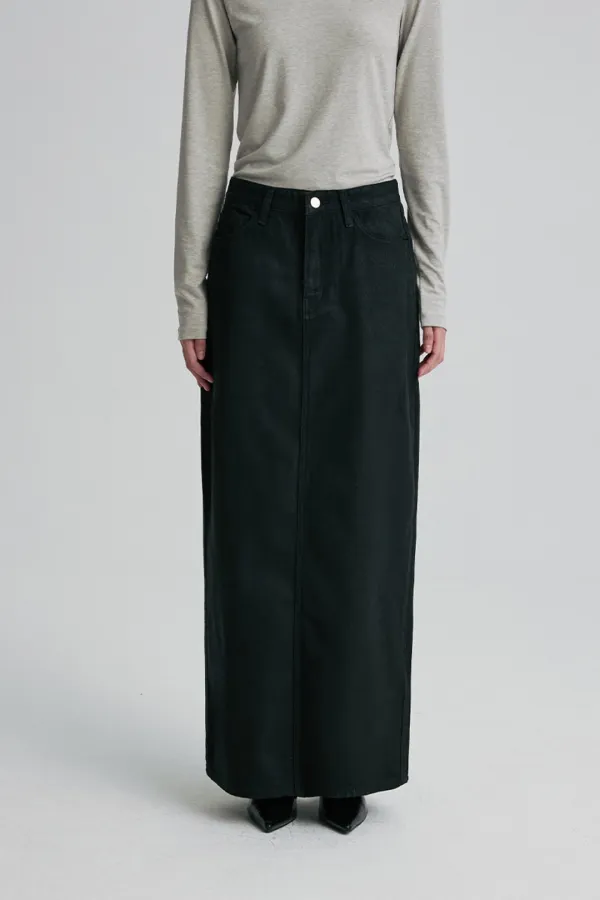 COATED DENIM MAXI SKIRT