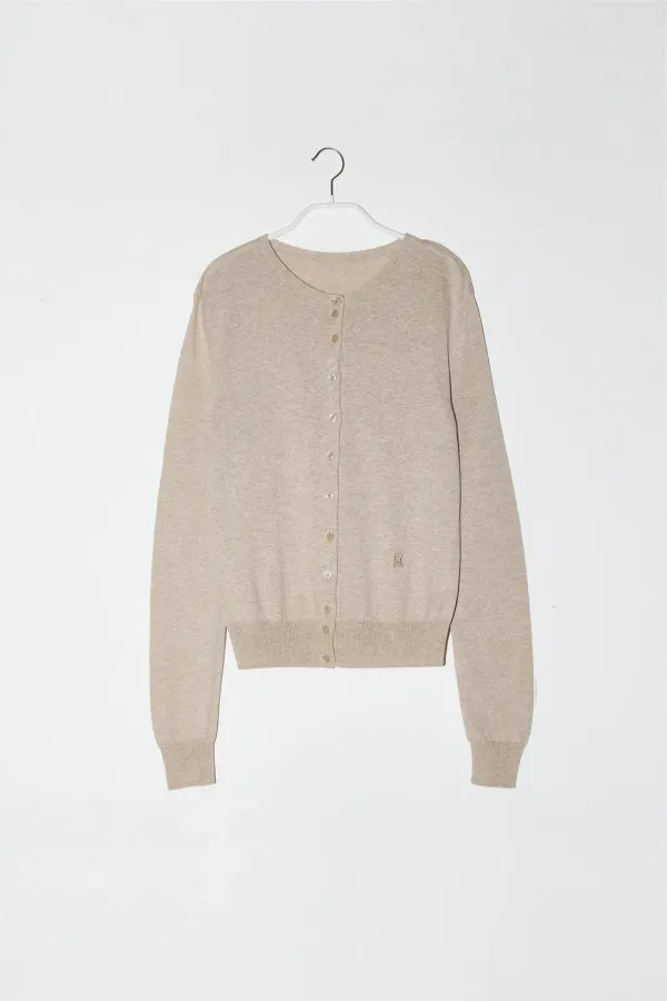 COTTON BASIC ROUND CARDIGAN - BEIGE