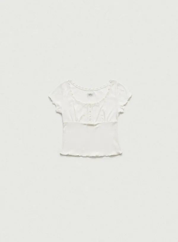 Cotton Eyelet Button Top_White