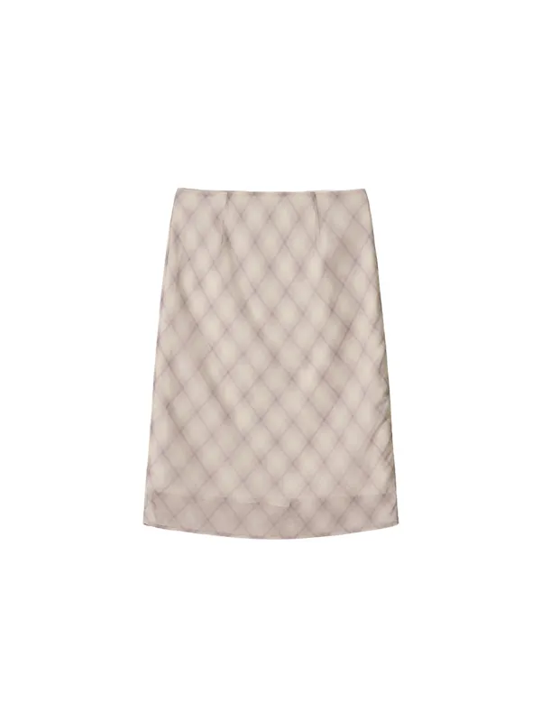 [6/8 출고] Sheer Layered Check Skirt Dusty Pink