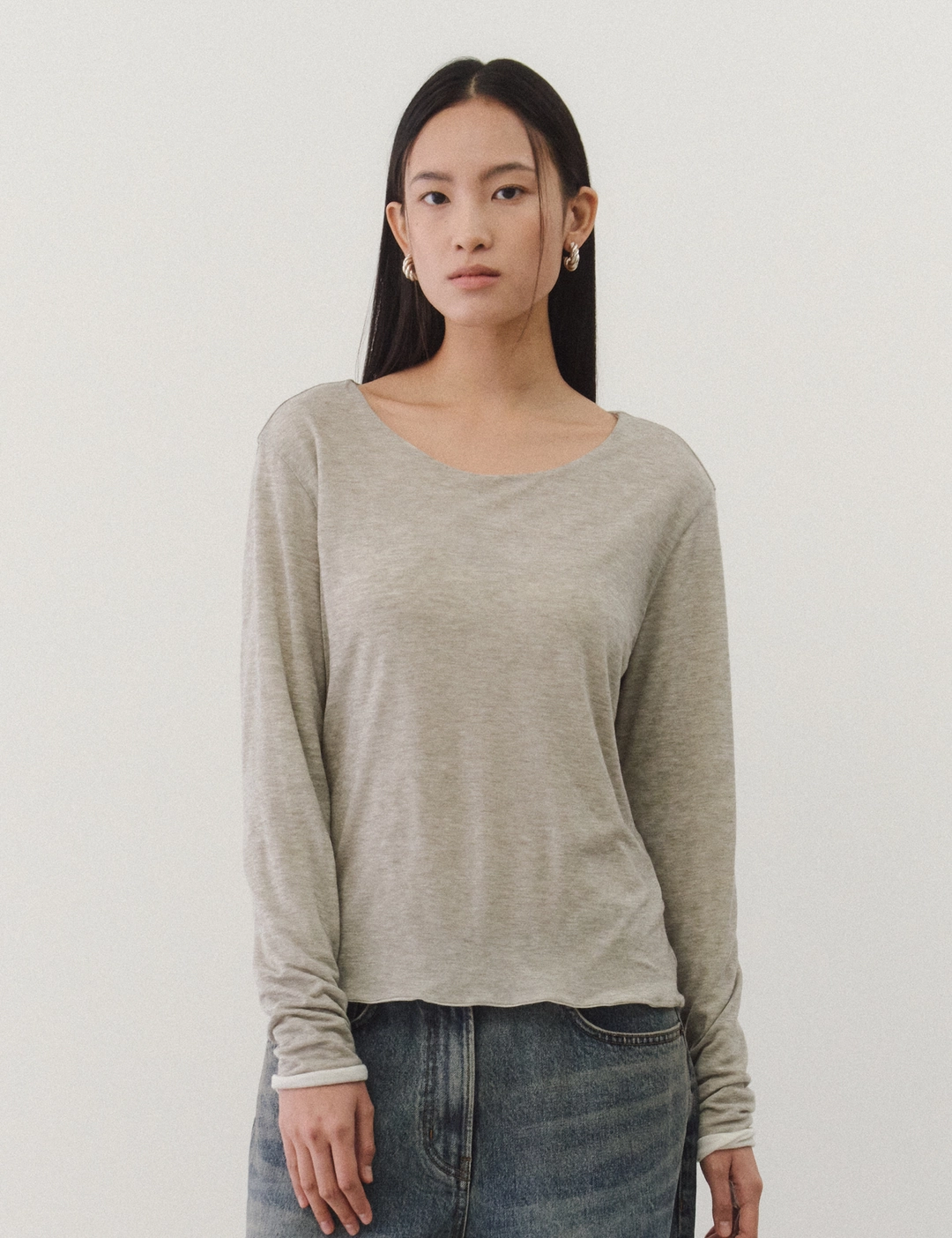노미나떼 Sheer Jersey Reversible T-shirts (White&Gray) 상품 이미지 2