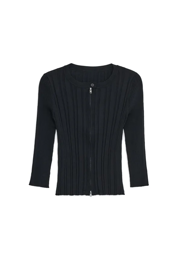 BUTTON THREE-QUARTER CARDIGAN, BLACK