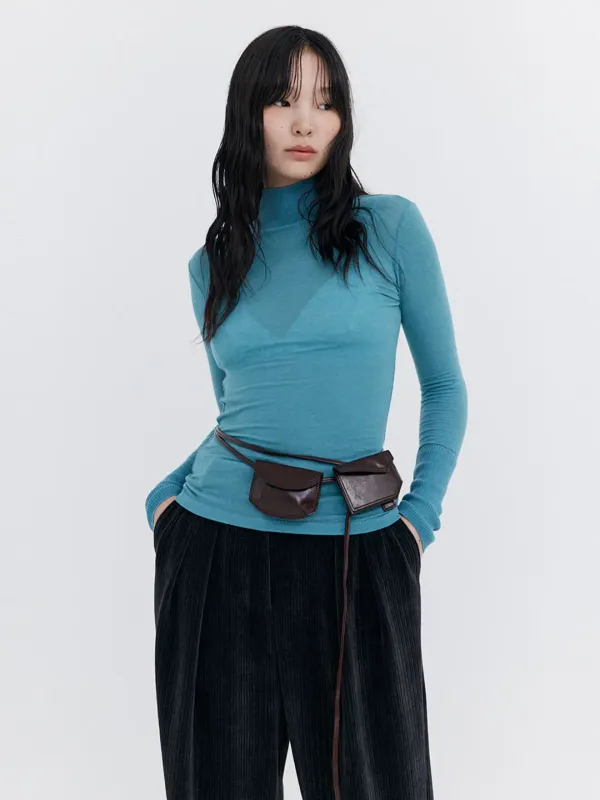 Knit Rib Half Turtleneck T-shirt_Blue