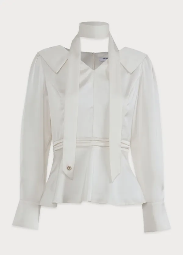  [44-120]  Mateo Satin Peplum Blouse  마테오 새틴 페플럼 블라우스 (봄-가을-클래식룩-하객룩-데이트룩-페플럼-타이세트-새틴-고퀄리티-빅사이즈-자체제작) 