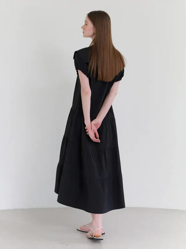 Sailor Collar Tiered Maxi Dress Black