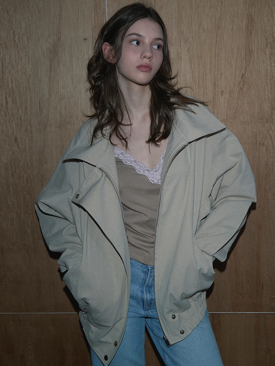 마가린핑거스 HIGH-NECK COTTON BOMBER JACKET (LIGHT BEIGE) 상품 이미지 1