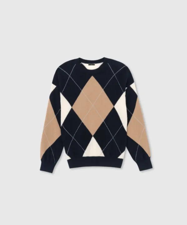 Cashmere argyle sweater (Navy)