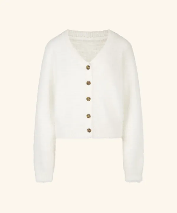 Hairy Deep V-Neck Cardigan ( Ivory )