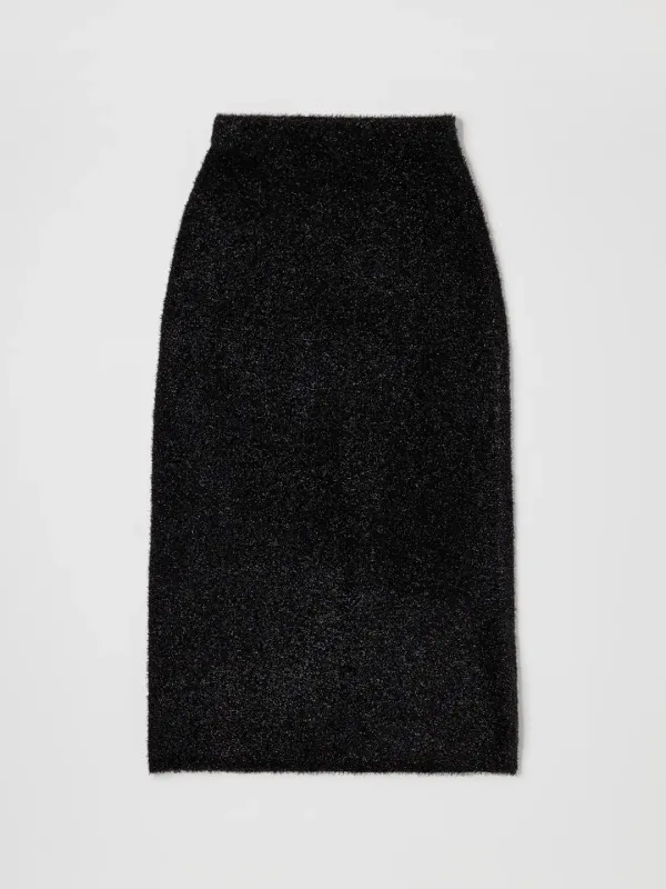 METALLIC KNIT MAXI SKIRT IN BLACK