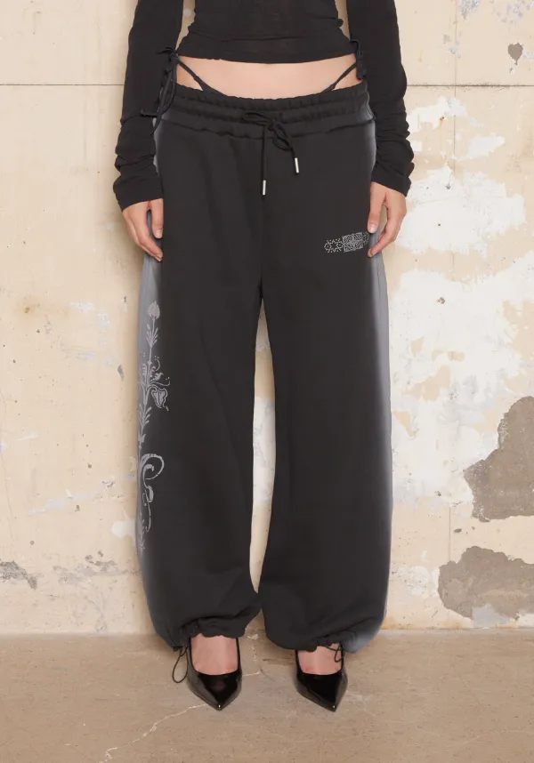 Smog Motif Wide String Sweatpants [Black]