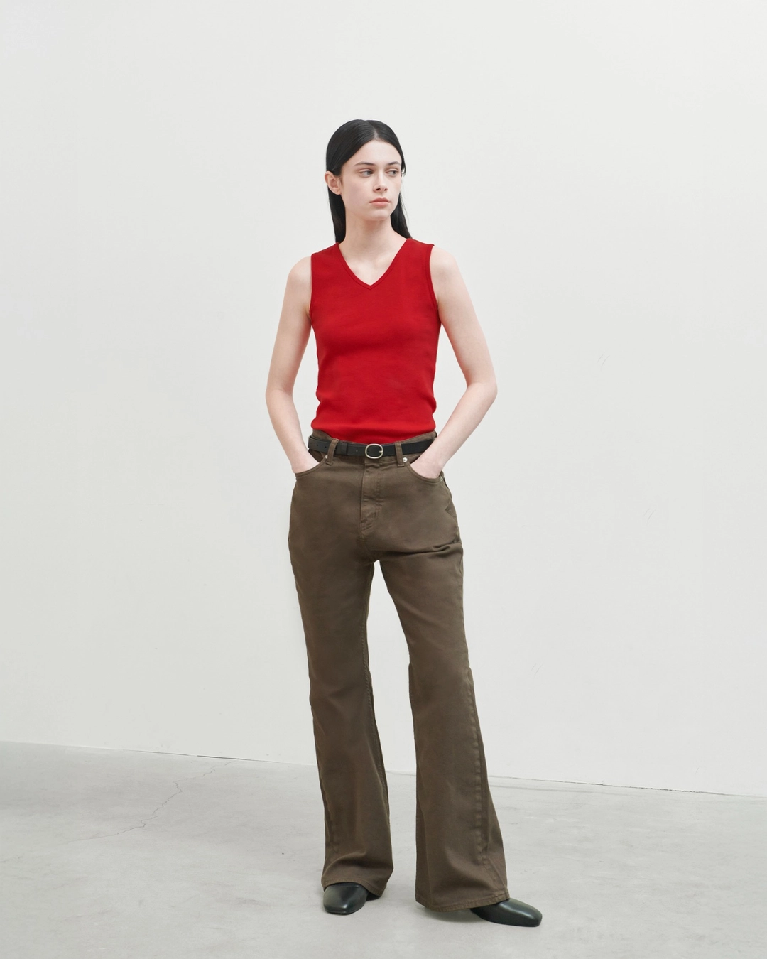 브라운야드 W V Neck Top Sleeveless, Red 상품 이미지 2