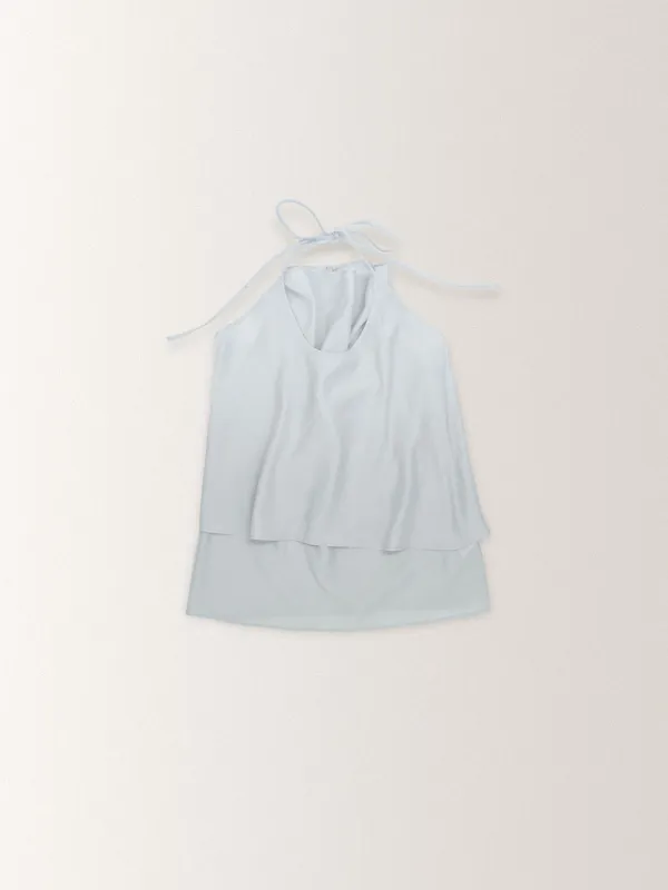 LAYERED DRAPE HALTER BLOUSE SET UP  [ PALE BLUE ]