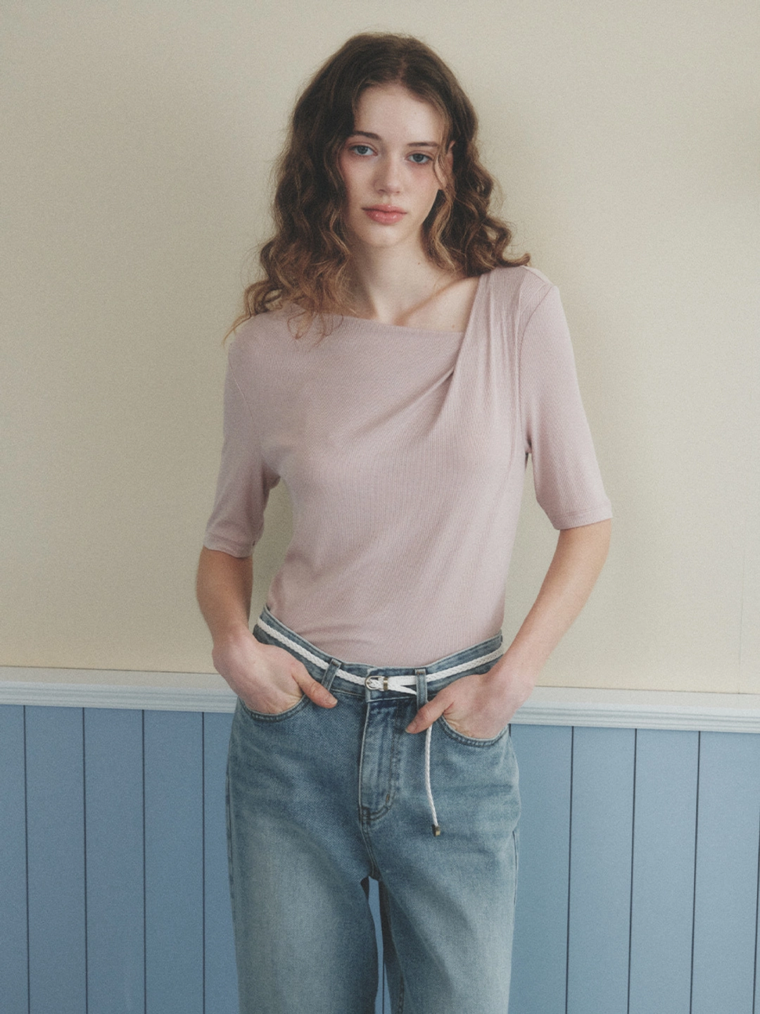 르니나 LOREN drape neck t-shirt_pink (6/2 예약배송) 상품 이미지 1