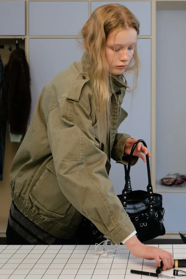 LAYERED COLLAR RIDER JACKET - KHAKI