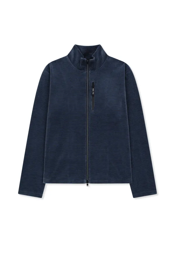STRIPED VELOUR ZIP UP IN NAVY