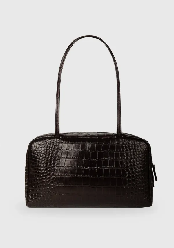 Croc Square Leather Bag Brown