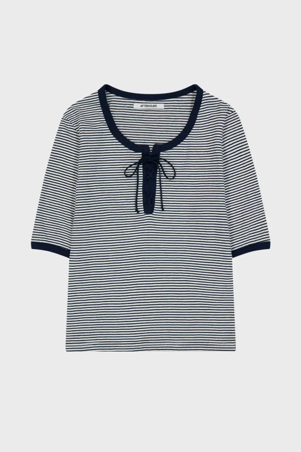 STRIPE LACE-UP TOP (NAVY)