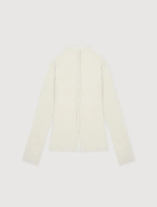 [1st REORDER]  PLEATS HALF NECK BUTTON TOP [WHITE]