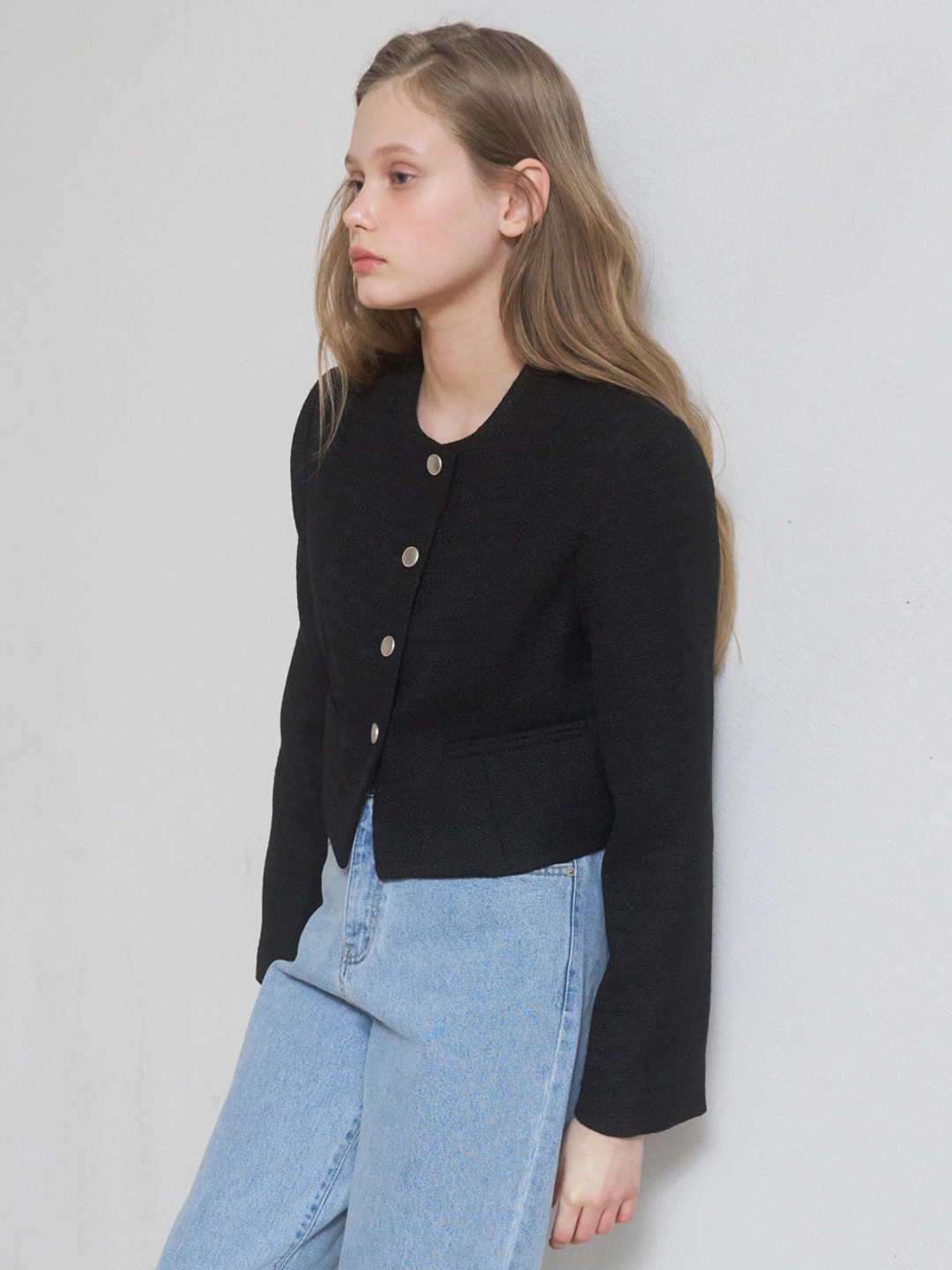 어몽 A CROPPED TWEED JACKET_BLACK 상품 이미지 3