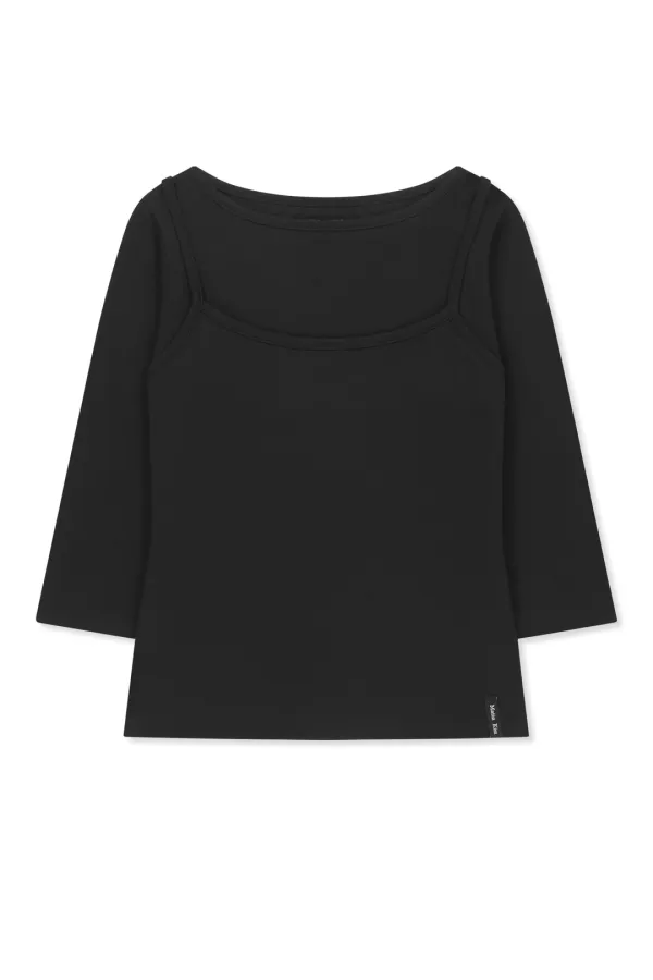 3/4 SLEEVE TOP & TANK LAYERED SET IN BLACK
