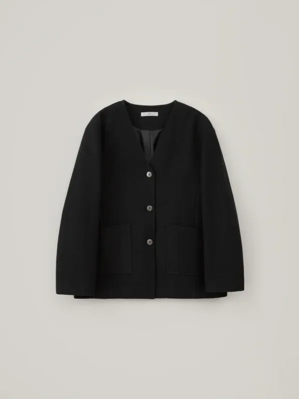 V-Neck Tweed Jacket - Black