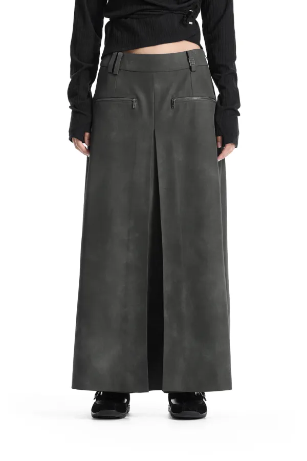 Zip Detail Wide Skirt Pants [ Khaki ]