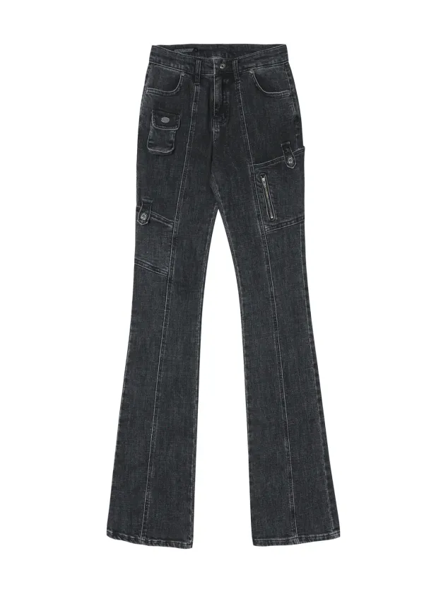 SIDE POCKET BOOTCUT JEANS, GRAY