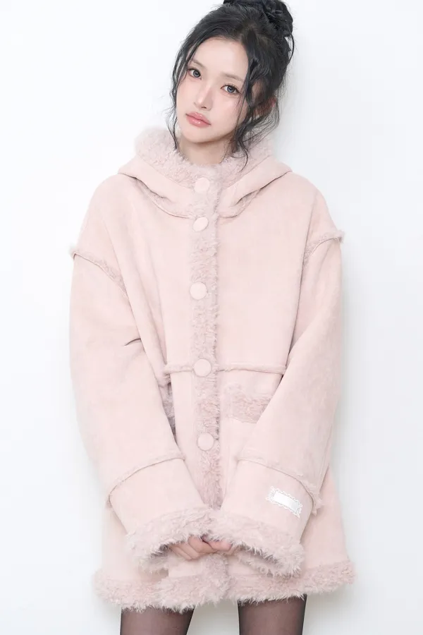 시어링 무스탕 하프 코트 핑크
