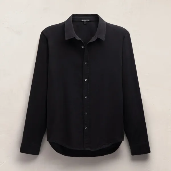 Refined Cotton Flannel Shirt - Blue Black
