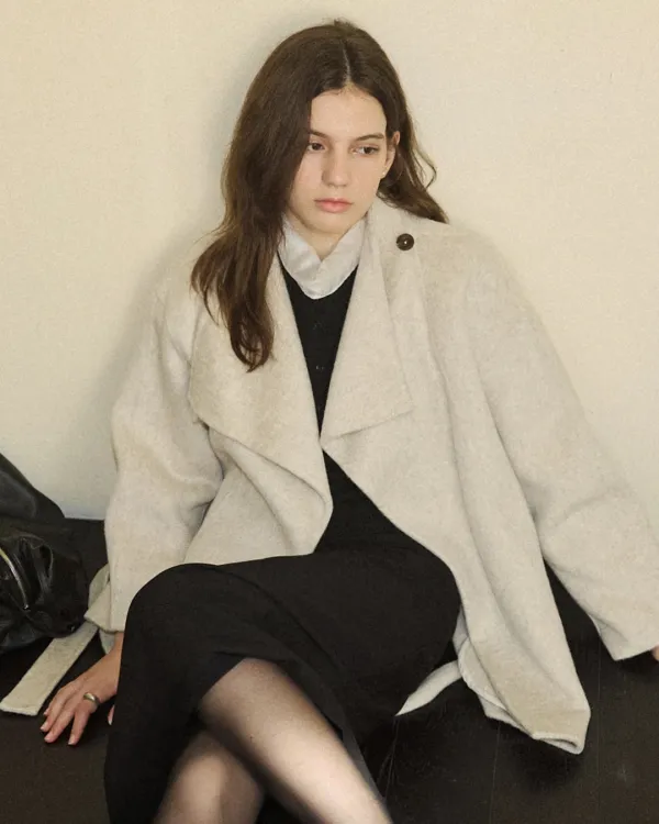 One button lap handmade half coat - pale grey