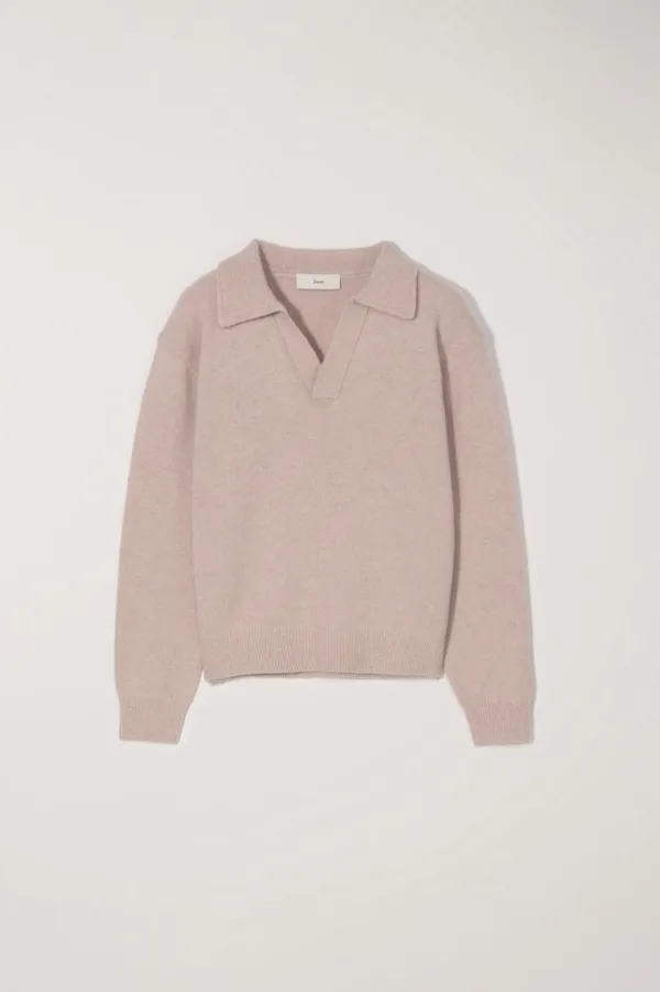 UNISEX OPEN COLLARED CASHMERE SWEATER SOFT PINK