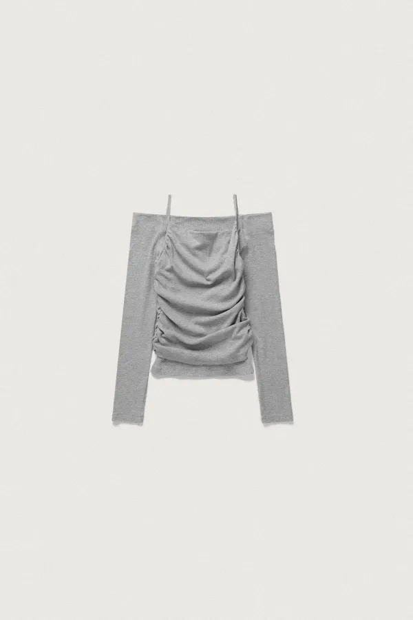 TENDER LAYERED OFF SHOULDER T [MELANGE GRAY]