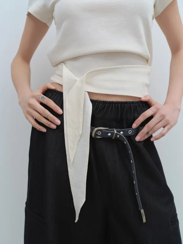 Skinny  Leather  Western Belt [Grayish Blue]