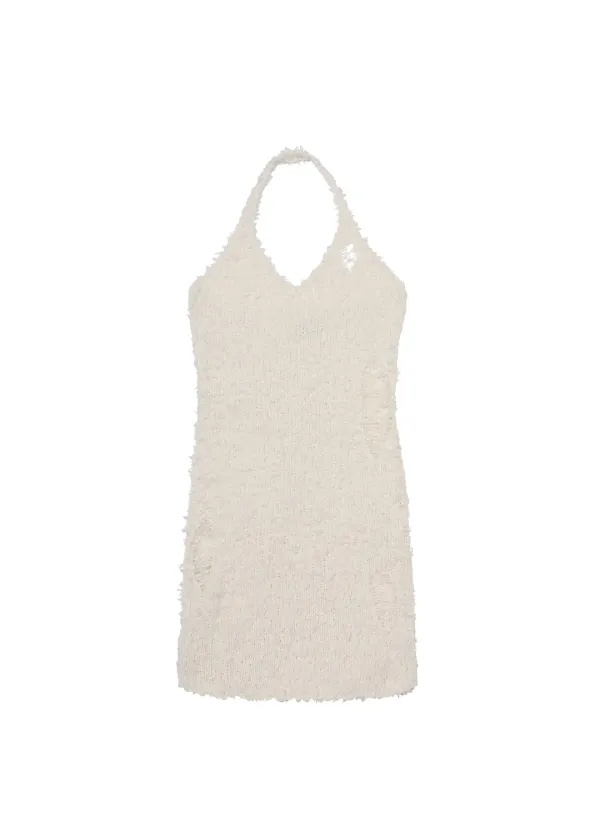 BOUCLE DAMAGE MINI-DRESS, IVORY