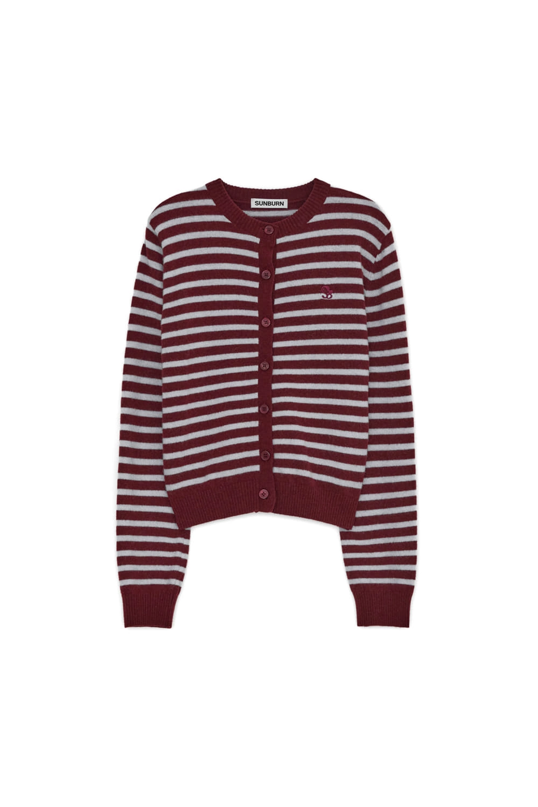 썬번프로젝트 CASHMERE STRIPE ROUND CARDIGAN, BURGUNDY 상품 이미지 1