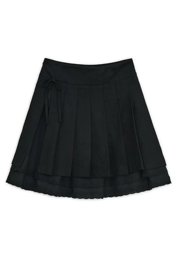 Slit pleats midi skirt (Black)