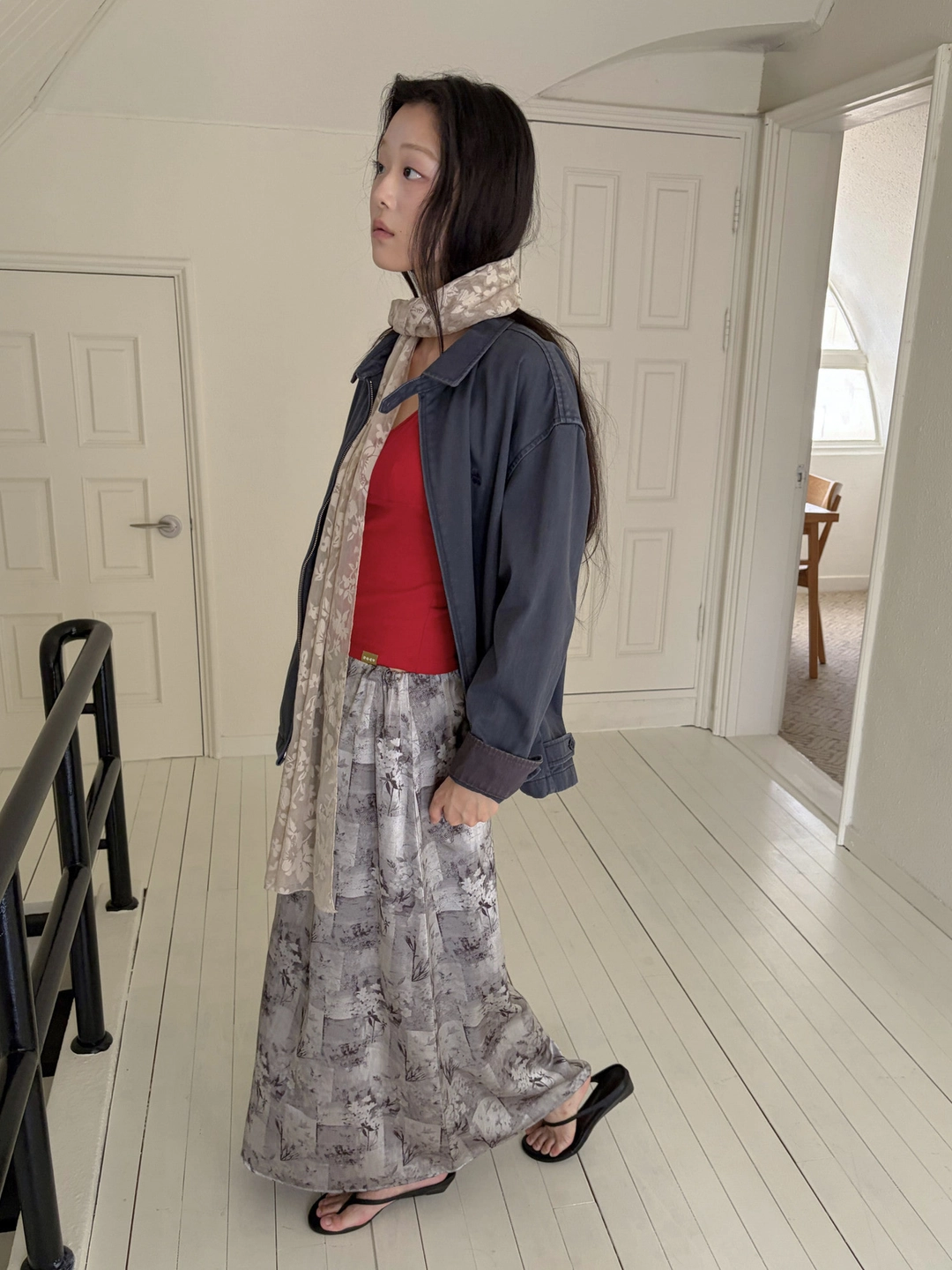 포에브 Flower Jacquard Long Skirt - Silver/Brown 상품 이미지 2