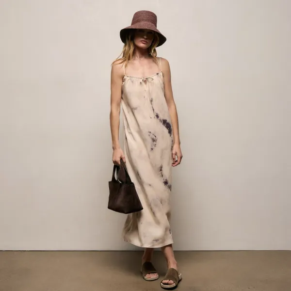 Printed Washed Silk Strappy Cami Dress - Pink Tie Dye