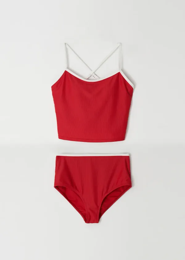 ribbed swim set-red