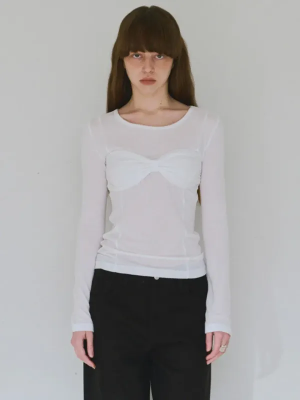 Bustier Shirring T-Shirt [White]