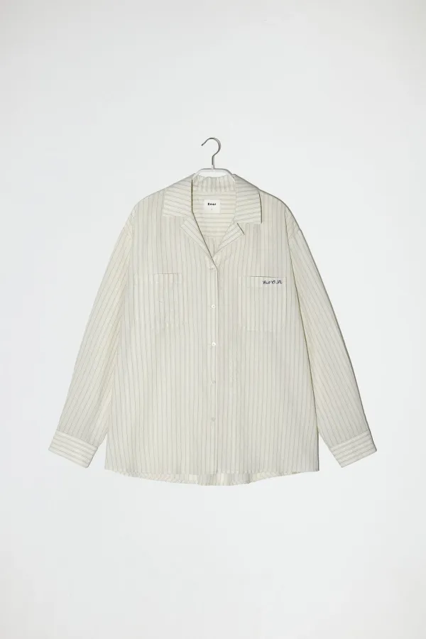 RELAXED STRIPE PAJAMA SHIRT - IVORY