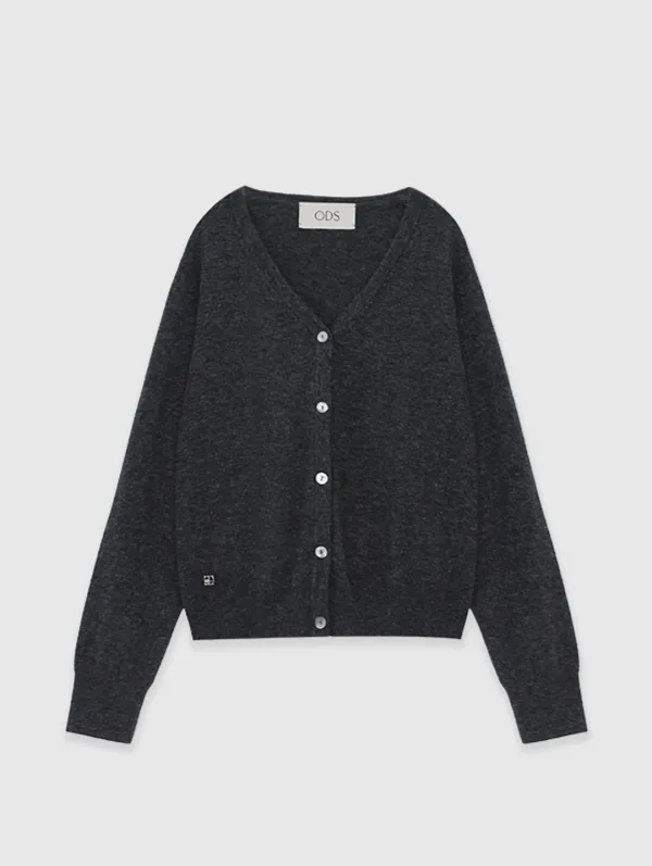 [Cashmere] Plain Cardigan (Charcoal)