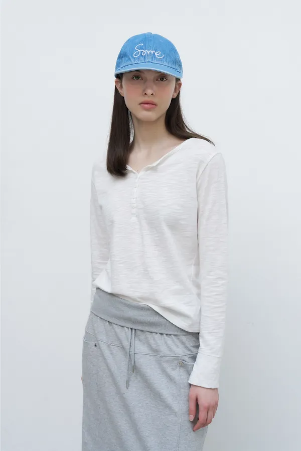 [김가을 PICK] Slub Henley Long Top - Ivory