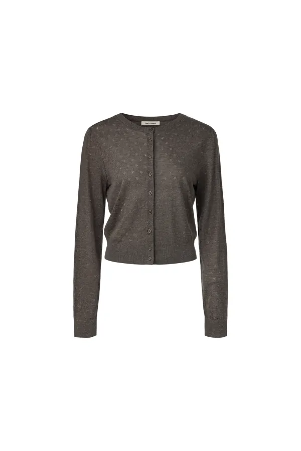 SEMI-GATHERED SHOULDER SKASHI KNIT CARDIGAN [GREY]